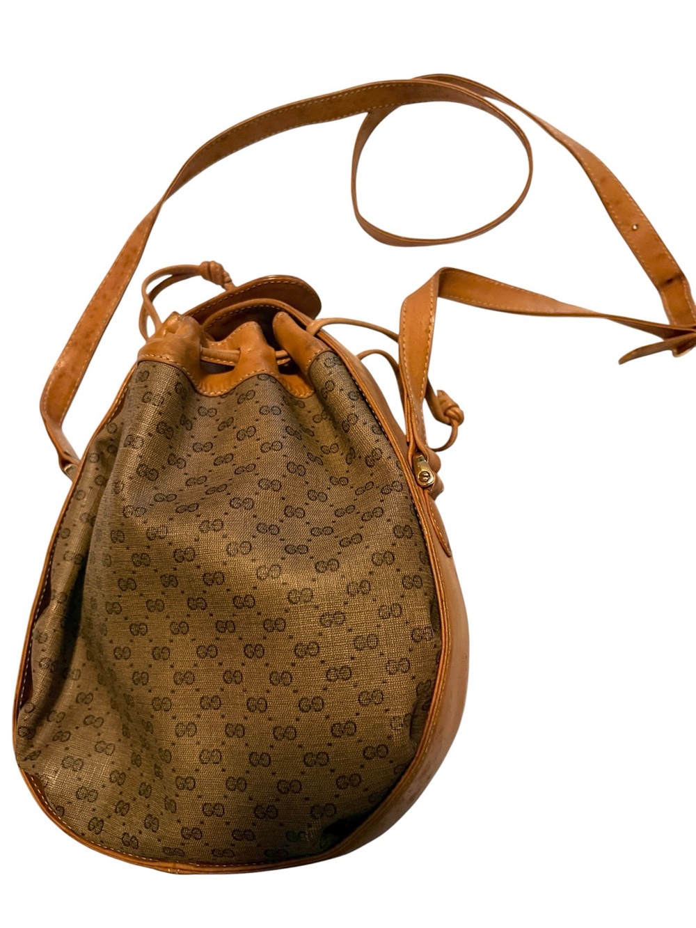 Vintage Canvas  Gucci logo Drawstring Crossbody Bag in Brown - Picture 3 of 5